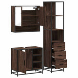 3 Piece Bathroom Furniture Set Brown Oak Engineered Wood 3301179
