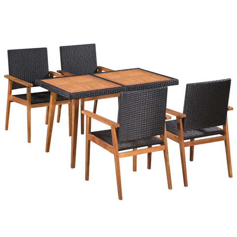 ZNTS 5 Piece Outdoor Dining Set Poly Rattan Black and Brown 44075