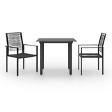 Dining Set Black Glass, Powder-coated steel, PVC hollow rattan 3060261