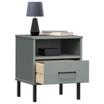 ZNTS Bedside Cabinet with Metal Legs Grey Solid Wood Pine OSLO 350971