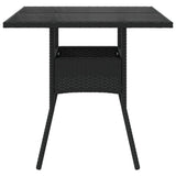 Garden Table with Glass Top Black 80x80x75 cm Poly Rattan 365521
