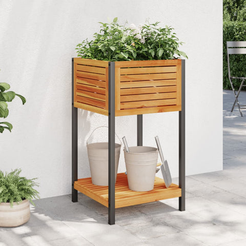 ZNTS Garden Planter with Shelf 45x45x80 cm Solid Wood Acacia and Steel 367616