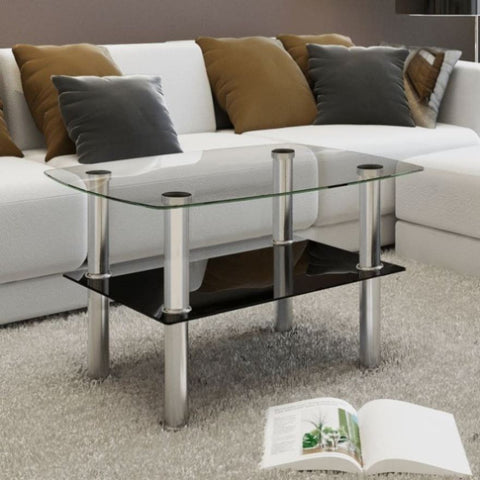 ZNTS Coffee Table Glass 2 Tiers 240341
