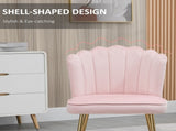 Shell Dining Chairs Set of 2, Upholstered Kitchen Chairs with Gold Metal Legs and Backrest, Velvet T3398P377926