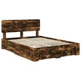 Bed Frame with Drawer Smoked Oak 150 x 200 cm Engineered Wood 3412361