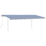 ZNTS Manual Retractable Awning with Posts 6x3.5 m Blue and White 3070076