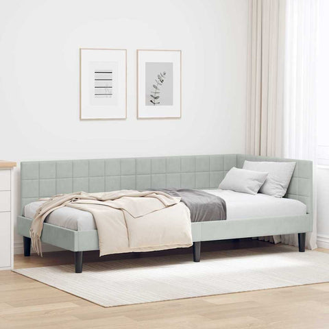Corner Bed Frame with Headboard Light grey 100 x 200 cm Velvet 42016438