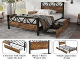 Metal bed, 3FT single bed 90x190cm, With 2 drawerss, Durable and Sturdy, Youth bed, Storage bed for N604P283076B