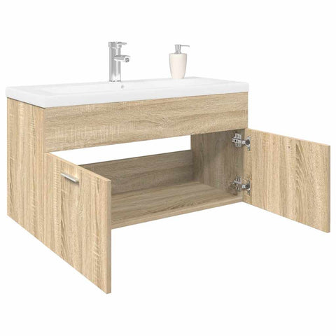 ZNTS Bathroom Sink Cabinet with Built-in Basin Sonoma Oak 3325016