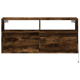 TV Wall Cabinet with LED Lights Smoked Oak 100x31x45 cm 852338