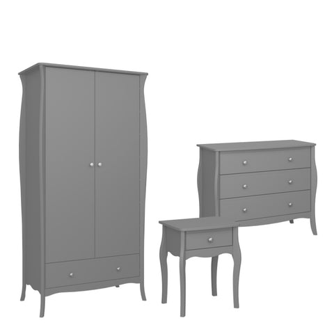 Baroque Nightstand + 3drw Wide Chest + 2dr 1Drw Robe Grey 1013760500072