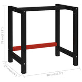 Work Bench Frame Metal 80x57x79 cm Black and Red 147927