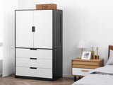 2 Door Wardrobe, Modern Wardrobe with 3 Drawers and Hanging Rod for Bedroom, Black T3398P378727