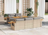 6 Piece Garden Sofa Set with Cushions Beige Poly Rattan Acacia 3327552