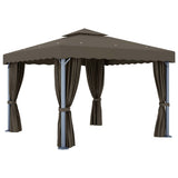 Gazebo with Curtain&LED String Lights 3x3 m Taupe 3070349