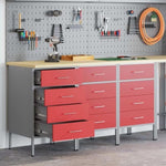 Work Cabinet with Drawer 3 pcs Red and Grey 150 x 55 x 85 cm 3321369