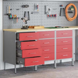 Work Cabinet with Drawer 3 pcs Red and Grey 150 x 55 x 85 cm 3321369