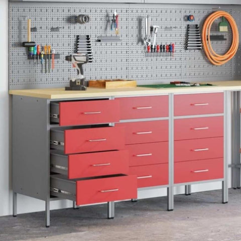 Work Cabinet with Drawer 3 pcs Red and Grey 150 x 55 x 85 cm 3321369