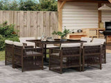 9 Piece Garden Dining Set with Cushions Brown Poly Rattan 3211017