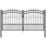 Fence Gate KAMPEN with Spear Top Black 302x150 cm Steel 151097