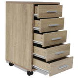 ZNTS Office Drawer Unit with Castors 5 Drawers Oak 243063