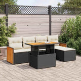 6 Piece Garden Sofa Set with Cushions Black Poly Rattan Acacia 3327696