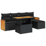6 Piece Garden Sofa Set with Cushions Black Poly Rattan Acacia 3327695