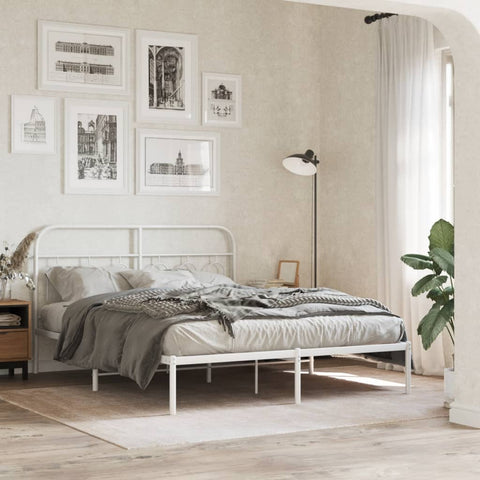 Metal Bed Frame without Mattress with Headboard White 135x190cm 377165