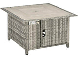 Outdoor PE Rattan Gas Fire Pit Table, Patio Square Propane Heater with Rain Cover, Glass Windscreen, T3398P328393
