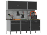 Work Cabinet with Drawer 8 pcs Black Engineered Wood and Steel 3321428