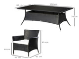 6 Seater Rattan Dining Set with Cushions, Rattan Garden Furniture Set with 6 Armchairs, Rectangular T3398P318599