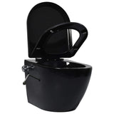 Wall Hung Rimless Toilet with Bidet Function Ceramic Black 145782