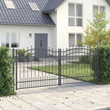 Fence Gate with Spear Top with Lock Grey 305 x 125 cm Steel 42009044
