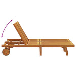 ZNTS Double Sun Lounger with Wheels and Cushion - Solid Acacia Wood 3325189