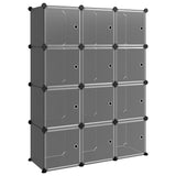 Storage Cube Organiser with 12 Cubes and Doors Black PP 340556