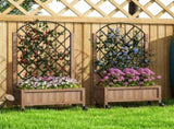 Raised Garden Bed with Metal Trellis, Pack of 2 Wooden Elevated Planter Box with Wheels and Drainage T3398P317809