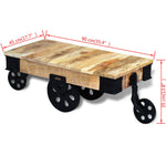 ZNTS Coffee Table with Wheels Rough Mango Wood 243280