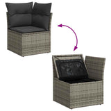 ZNTS 9 Piece Garden Sofa Set with Cushions Grey Poly Rattan Acacia 3327413