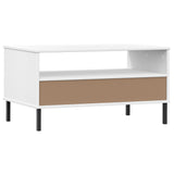 Coffee Table with Metal Legs White 85x50x45cm Solid Wood OSLO 351035