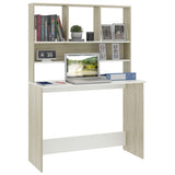 Desk with Shelf White and Sonoma Oak 110x45x157 cm Engineered Wood 800392