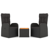 3 Piece Garden Lounge Set Black Poly Rattan&Solid Wood Acacia 3157664