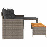Garden Sofa with Table and Cushions L-Shaped Grey Poly Rattan 365582