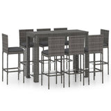 9 Piece Garden Bar Set with Cushions Poly Rattan Grey 3095409