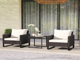 3 Pieces Rattan Bistro Set with 4 Cushions, Wicker Garden Furniture Set, Glass Top Coffee Table and T3398P327935