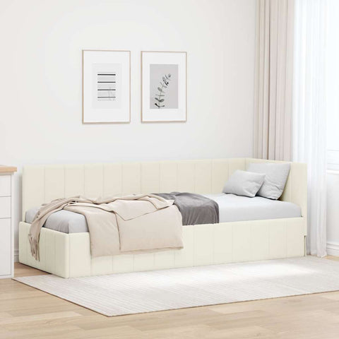 Corner Bed Frame with Headboard Cream 80 x 200 cm Velvet 42016294