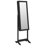 ZNTS Mirror Jewellery Cabinet with LED Lights Free Standing Black 353260