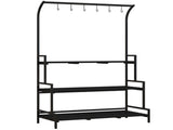 3 Tiered Plant Rack with Hanging Hooks, Tall Plant Stand for Indoor Outdoor Porch Balcony Use, Black T3398P325255