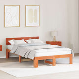 Bed Frame with Headboard Wax Brown 135 x 190 cm Solid Pine Wood 872661