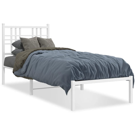 ZNTS Metal Bed Frame with Headboard White 75x190 cm Small Single 376363