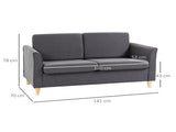 Compact Loveseat Sofa, Modern 2 Seater Sofa for Living Room with Wood Legs and Armrests, Dark Grey T3398P328116